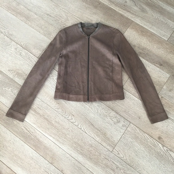 Tahari Women Crop Jacket Cleary E43K9106 Lamb Leather Full Zip Unlined Snake XS - Picture 3 of 10